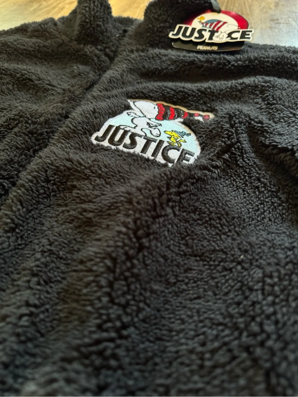 Justice Black & White Sherpa Snoopy Patch Bomber Jacket